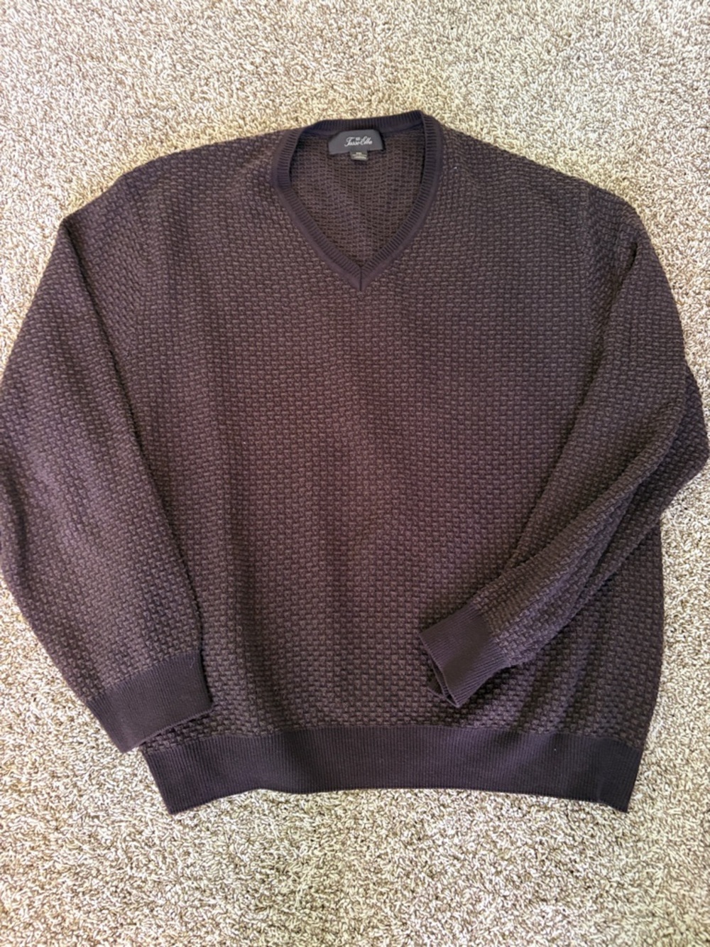 Tasso Elba Men's V-Neck Textured Sweater in Dark Brown